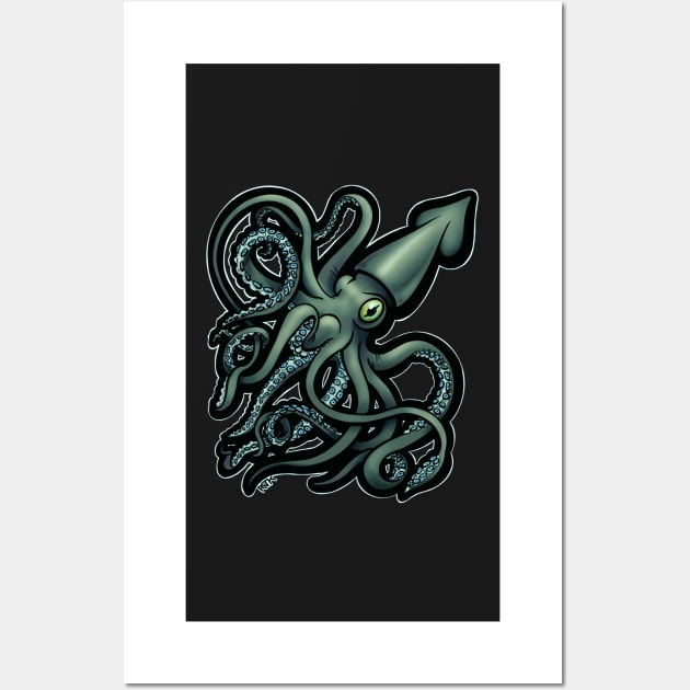 Green Giant Squid Architeuthis Wall Art by RJKpoyp